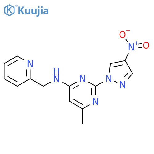 6-methyl-2-(4-nitro-1H-pyrazol-1-yl)-N-[(pyridin-2-yl)methyl]pyrimidin-4-amine structure