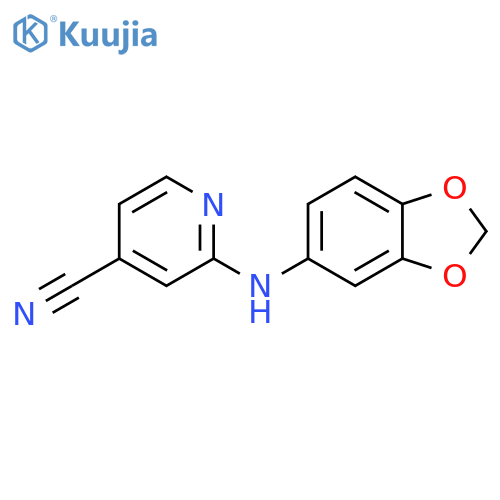 2-(1,3-dioxaindan-5-yl)aminopyridine-4-carbonitrile structure