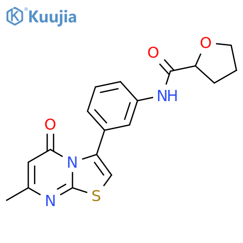 N-(3-{7-methyl-5-oxo-5H-[1,3]thiazolo[3,2-a]pyrimidin-3-yl}phenyl)oxolane-2-carboxamide structure