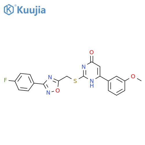 2-({[3-(4-fluorophenyl)-1,2,4-oxadiazol-5-yl]methyl}sulfanyl)-6-(3-methoxyphenyl)pyrimidin-4-ol structure