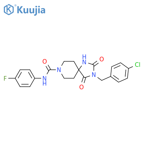3-[(4-chlorophenyl)methyl]-N-(4-fluorophenyl)-2,4-dioxo-1,3,8-triazaspiro[4.5]decane-8-carboxamide structure