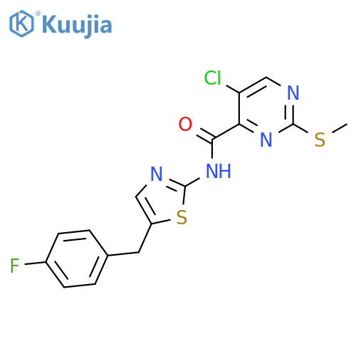 5-chloro-N-{5-[(4-fluorophenyl)methyl]-1,3-thiazol-2-yl}-2-(methylsulfanyl)pyrimidine-4-carboxamide structure