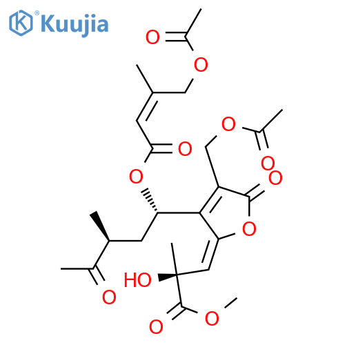 2-Butenoic acid,4-(acetyloxy)-3-methyl-,(1S,3S)-1-[4-[(acetyloxy)methyl]-2,5-dihydro-2-[(2S)-2-hydroxy-3-methoxy-2-methyl-3-oxopropylidene]-5-oxo-3-furanyl]-3-methyl-4-oxopentylester, (2Z)- (9CI) structure