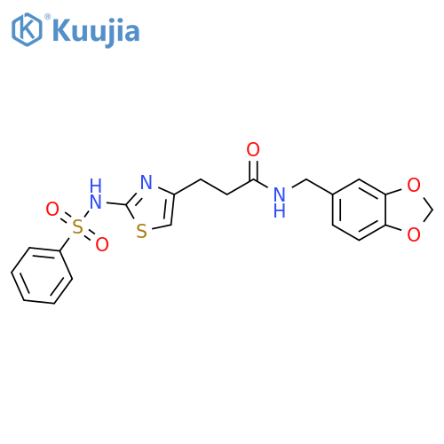 3-(2-benzenesulfonamido-1,3-thiazol-4-yl)-N-[(2H-1,3-benzodioxol-5-yl)methyl]propanamide structure