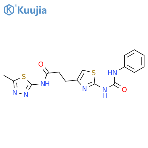 N-(5-methyl-1,3,4-thiadiazol-2-yl)-3-{2-[(phenylcarbamoyl)amino]-1,3-thiazol-4-yl}propanamide structure