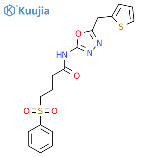 4-(benzenesulfonyl)-N-{5-[(thiophen-2-yl)methyl]-1,3,4-oxadiazol-2-yl}butanamide structure
