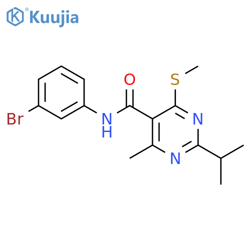 N-(3-bromophenyl)-4-methyl-6-(methylsulfanyl)-2-(propan-2-yl)pyrimidine-5-carboxamide structure
