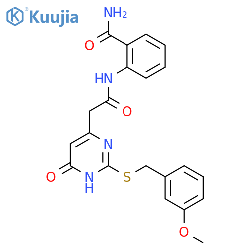 2-2-(2-{(3-methoxyphenyl)methylsulfanyl}-6-oxo-1,6-dihydropyrimidin-4-yl)acetamidobenzamide structure