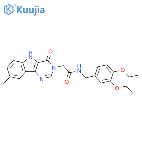 N-[(3,4-diethoxyphenyl)methyl]-2-{8-methyl-4-oxo-3H,4H,5H-pyrimido[5,4-b]indol-3-yl}acetamide structure