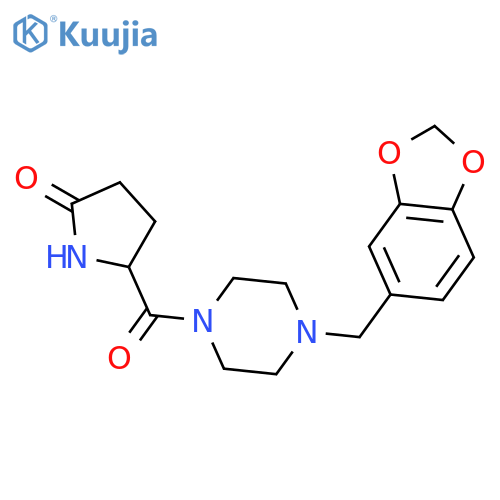Piperazine, 1-(1,3-benzodioxol-5-ylmethyl)-4-[(5-oxo-2-pyrrolidinyl)carbonyl]- structure