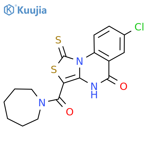 3-(azepane-1-carbonyl)-7-chloro-1-sulfanylidene-1H,4H,5H-[1,3]thiazolo[3,4-a]quinazolin-5-one structure