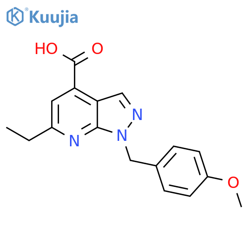 6-ethyl-1-(4-methoxyphenyl)methyl-1H-pyrazolo3,4-bpyridine-4-carboxylic acid structure