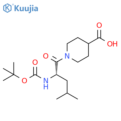 1-(2S)-2-{(tert-butoxy)carbonylamino}-4-methylpentanoylpiperidine-4-carboxylic acid structure