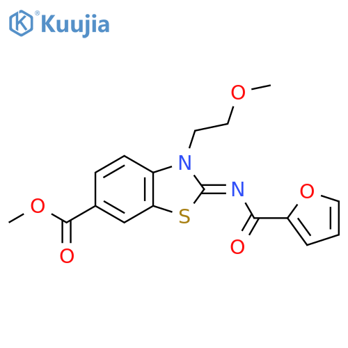 methyl (2Z)-2-(furan-2-carbonyl)imino-3-(2-methoxyethyl)-2,3-dihydro-1,3-benzothiazole-6-carboxylate structure