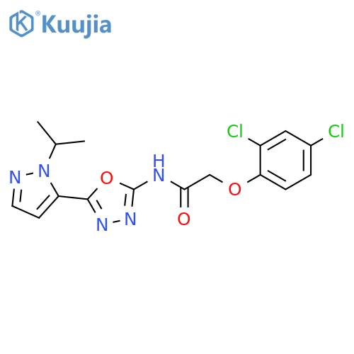 2-(2,4-dichlorophenoxy)-N-{5-[1-(propan-2-yl)-1H-pyrazol-5-yl]-1,3,4-oxadiazol-2-yl}acetamide structure