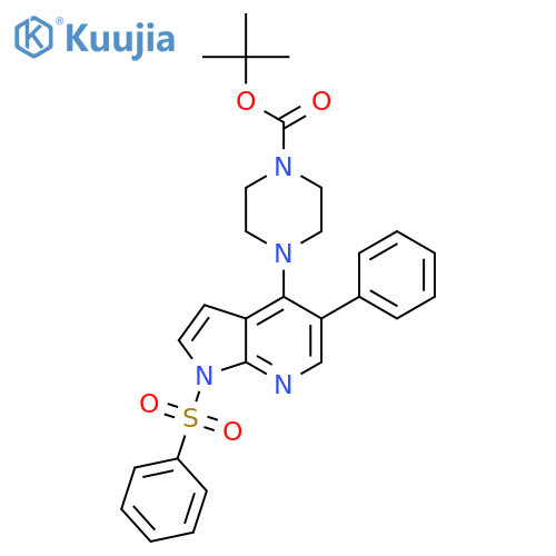 1-Piperazinecarboxylic acid, 4-[5-phenyl-1-(phenylsulfonyl)-1H-pyrrolo[2,3-b]pyridin-4-yl]-, 1,1-diMethylethyl ester structure