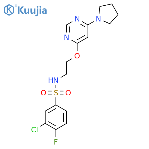 3-chloro-4-fluoro-N-(2-{6-(pyrrolidin-1-yl)pyrimidin-4-yloxy}ethyl)benzene-1-sulfonamide structure