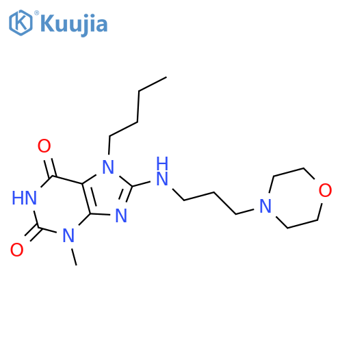 7-butyl-3-methyl-8-{3-(morpholin-4-yl)propylamino}-2,3,6,7-tetrahydro-1H-purine-2,6-dione structure