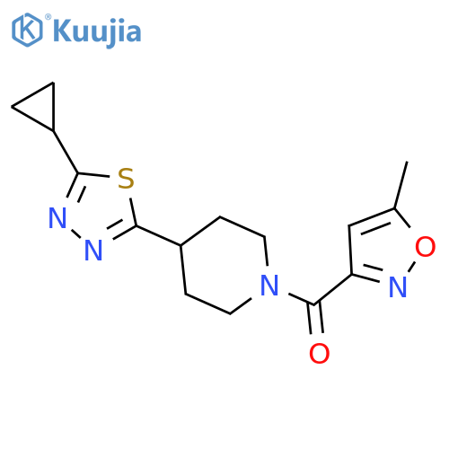 4-(5-cyclopropyl-1,3,4-thiadiazol-2-yl)-1-(5-methyl-1,2-oxazole-3-carbonyl)piperidine structure