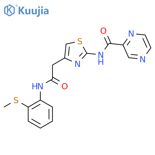 N-4-({2-(methylsulfanyl)phenylcarbamoyl}methyl)-1,3-thiazol-2-ylpyrazine-2-carboxamide structure