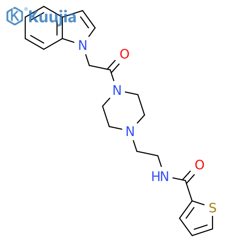 N-(2-{4-2-(1H-indol-1-yl)acetylpiperazin-1-yl}ethyl)thiophene-2-carboxamide structure