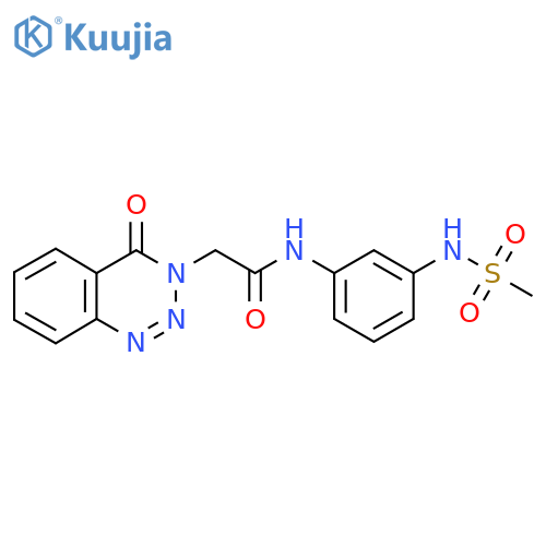 N-(3-methanesulfonamidophenyl)-2-(4-oxo-3,4-dihydro-1,2,3-benzotriazin-3-yl)acetamide structure