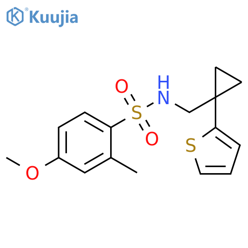 4-methoxy-2-methyl-N-{1-(thiophen-2-yl)cyclopropylmethyl}benzene-1-sulfonamide structure