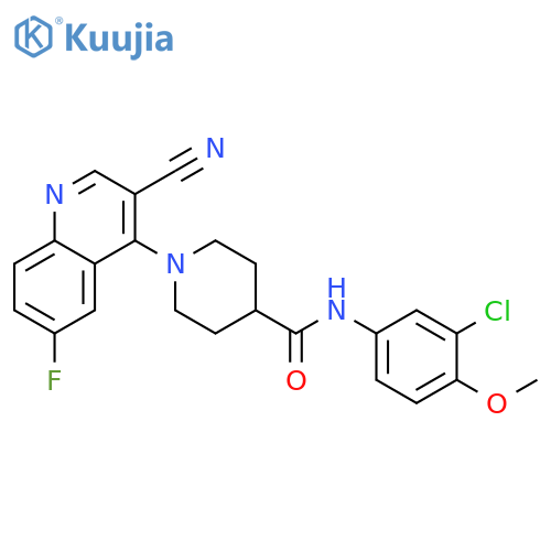 N-(3-chloro-4-methoxyphenyl)-1-(3-cyano-6-fluoroquinolin-4-yl)piperidine-4-carboxamide structure