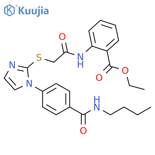 ethyl 2-[2-({1-[4-(butylcarbamoyl)phenyl]-1H-imidazol-2-yl}sulfanyl)acetamido]benzoate structure