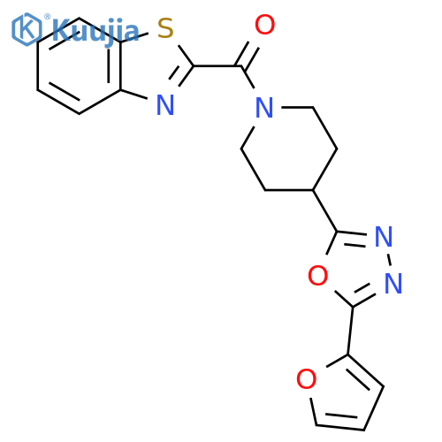 2-{4-[5-(furan-2-yl)-1,3,4-oxadiazol-2-yl]piperidine-1-carbonyl}-1,3-benzothiazole structure