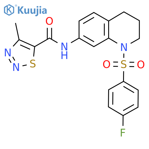 N-1-(4-fluorobenzenesulfonyl)-1,2,3,4-tetrahydroquinolin-7-yl-4-methyl-1,2,3-thiadiazole-5-carboxamide structure