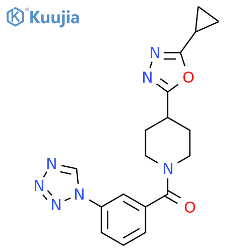 4-(5-cyclopropyl-1,3,4-oxadiazol-2-yl)-1-3-(1H-1,2,3,4-tetrazol-1-yl)benzoylpiperidine structure