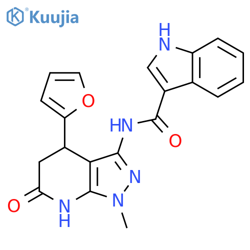 N-4-(furan-2-yl)-1-methyl-6-oxo-1H,4H,5H,6H,7H-pyrazolo3,4-bpyridin-3-yl-1H-indole-3-carboxamide structure
