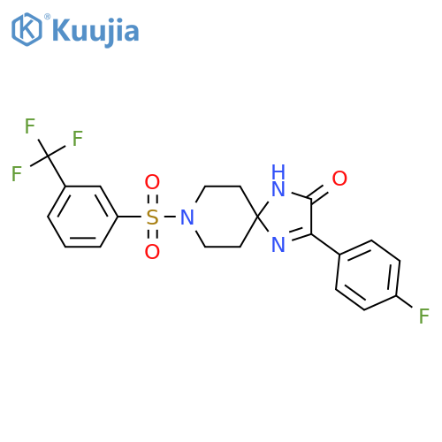 3-(4-fluorophenyl)-8-[3-(trifluoromethyl)benzenesulfonyl]-1,4,8-triazaspiro[4.5]dec-3-en-2-one structure