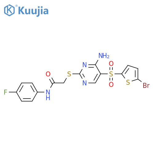 2-({4-amino-5-[(5-bromothiophen-2-yl)sulfonyl]pyrimidin-2-yl}sulfanyl)-N-(4-fluorophenyl)acetamide structure