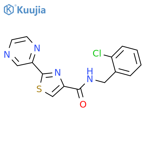 N-(2-chlorophenyl)methyl-2-(pyrazin-2-yl)-1,3-thiazole-4-carboxamide structure