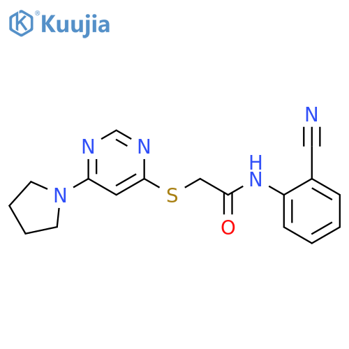 N-(2-cyanophenyl)-2-{[6-(pyrrolidin-1-yl)pyrimidin-4-yl]sulfanyl}acetamide structure