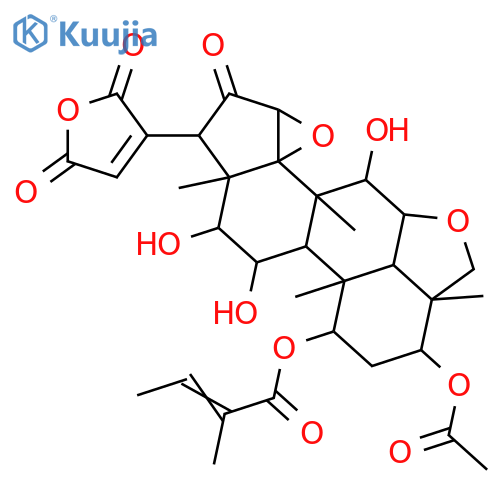 24-Norchola-5,20(22)-dieno[6,5,4-bc]furan-21,23-dioicacid,3-(acetyloxy)-14,15-epoxy-4,5,5',6-tetrahydro-7,11,12-trihydroxy-4,8-dimethyl-1-[[(2E)-2-methyl-1-oxo-2-butenyl]oxy]-16-oxo-,cyclic anhydride, (1a,3a,4b,5a,6b,7a,11a,12a,13a,14b,15b,17a)- (9CI) structure