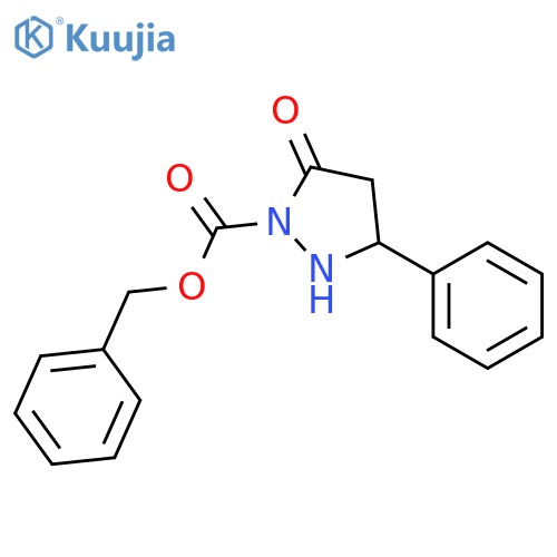 1-Pyrazolidinecarboxylic acid, 5-oxo-3-phenyl-, phenylmethyl ester, (3R)- structure