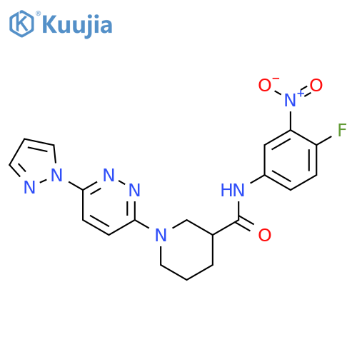N-(4-fluoro-3-nitrophenyl)-1-6-(1H-pyrazol-1-yl)pyridazin-3-ylpiperidine-3-carboxamide structure
