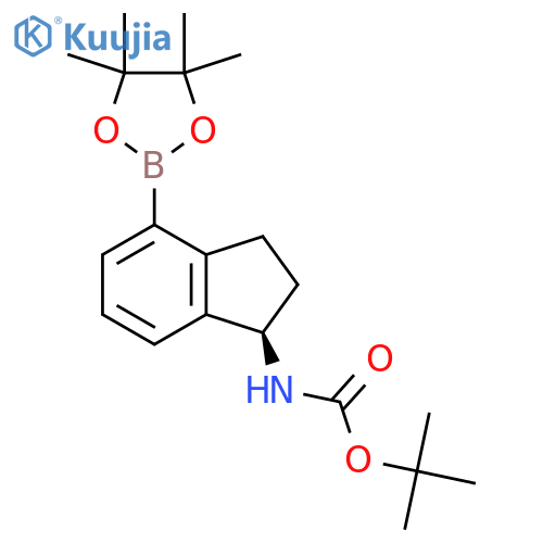 tert-butyl N-[(1R)-4-(tetramethyl-1,3,2-dioxaborolan-2-yl)-2,3-dihydro-1H-inden-1-yl]carbamate structure