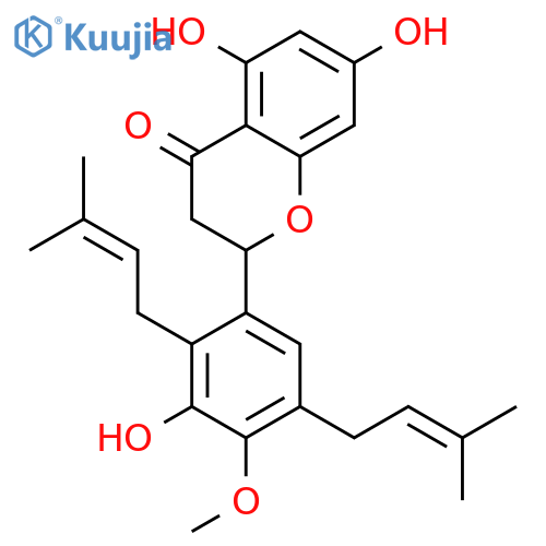 4H-1-Benzopyran-4-one,2,3-dihydro-5,7-dihydroxy-2-[3-hydroxy-4-methoxy-2,5-bis(3-methyl-2-buten-1-yl)phenyl]- structure