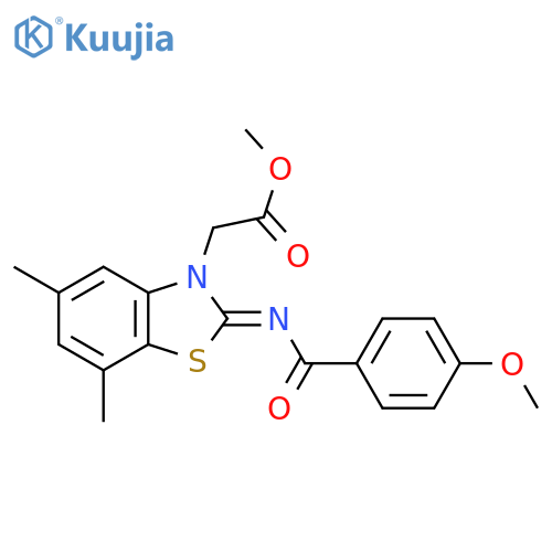 methyl 2-(2Z)-2-(4-methoxybenzoyl)imino-5,7-dimethyl-2,3-dihydro-1,3-benzothiazol-3-ylacetate structure