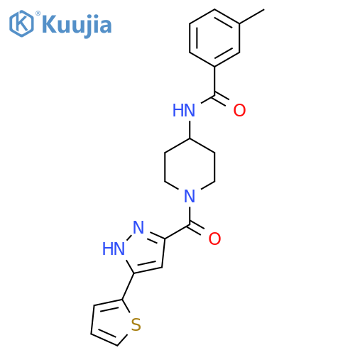 3-methyl-N-{1-3-(thiophen-2-yl)-1H-pyrazole-5-carbonylpiperidin-4-yl}benzamide structure