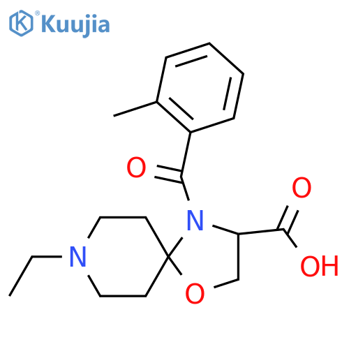 8-Ethyl-4-(2-methylbenzoyl)-1-oxa-4,8-diazaspiro[4.5]decane-3-carboxylic acid structure