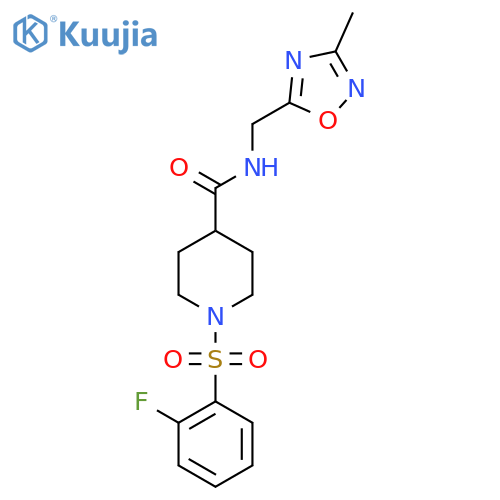 1-(2-fluorobenzenesulfonyl)-N-(3-methyl-1,2,4-oxadiazol-5-yl)methylpiperidine-4-carboxamide structure