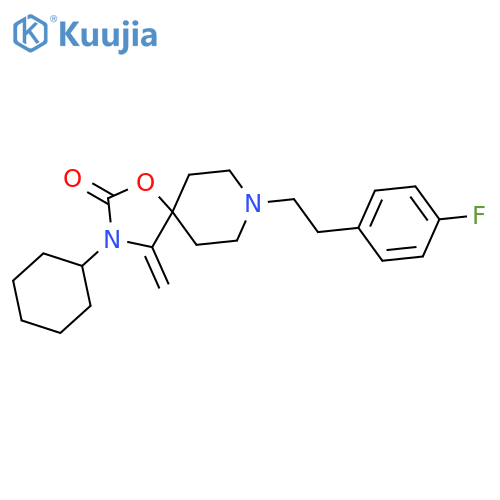 3-cyclohexyl-8-[2-(4-fluorophenyl)ethyl]-4-methylidene-1-oxa-3,8-diazaspiro[4.5]decan-2-one structure