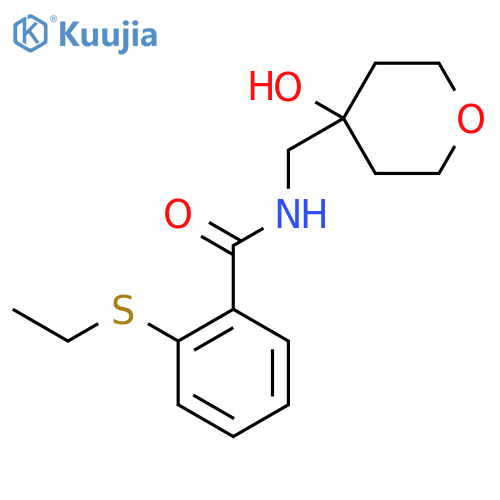 2-(ethylsulfanyl)-N-(4-hydroxyoxan-4-yl)methylbenzamide structure