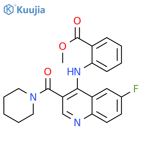 methyl 2-{[6-fluoro-3-(piperidine-1-carbonyl)quinolin-4-yl]amino}benzoate structure