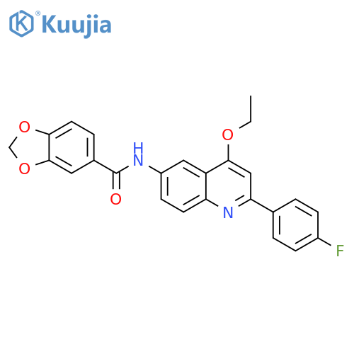 N-[4-ethoxy-2-(4-fluorophenyl)quinolin-6-yl]-2H-1,3-benzodioxole-5-carboxamide structure